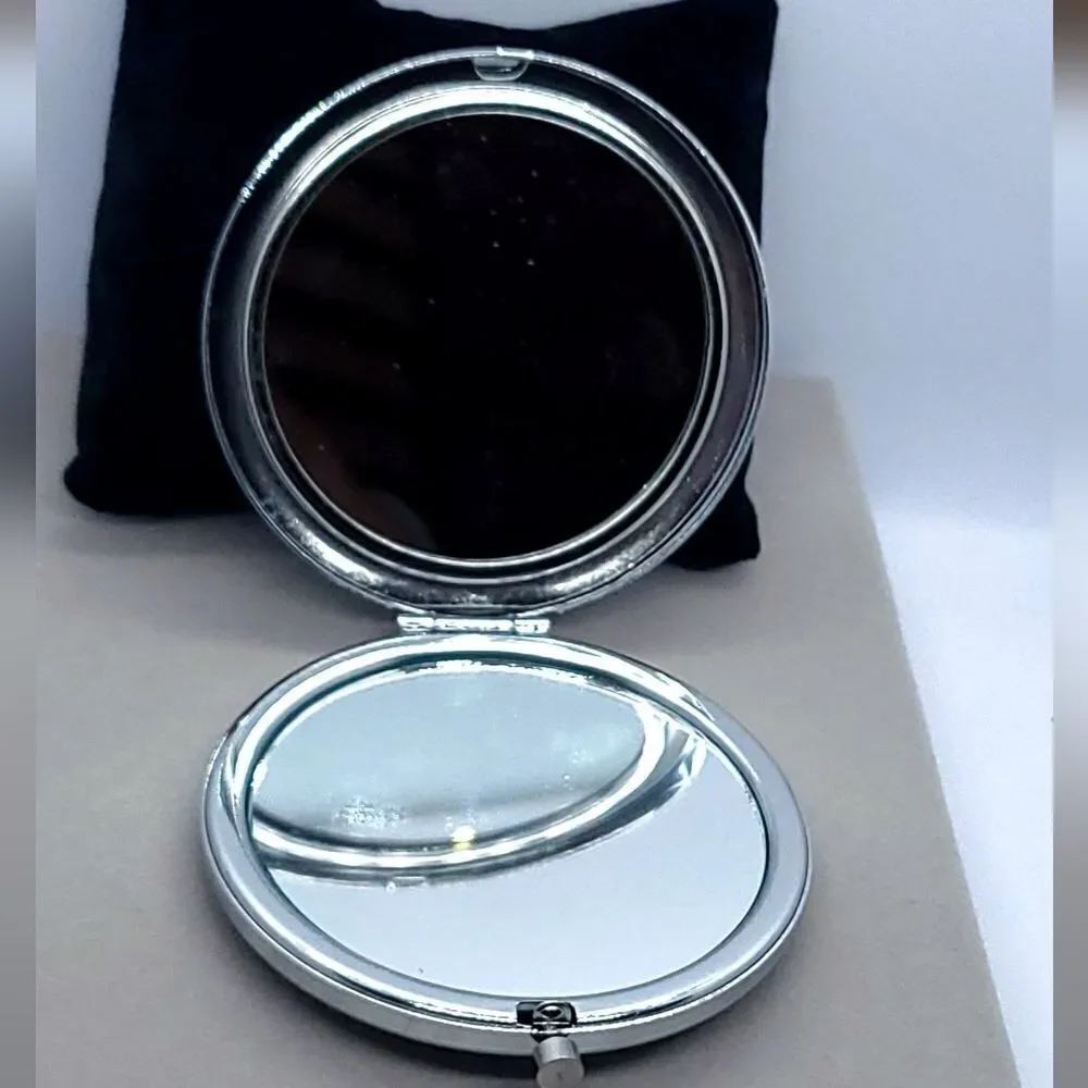 Bridesmaid Gift Silver Engraved Compact Mirror – Luxe Dual-Sided Makeup Mirror